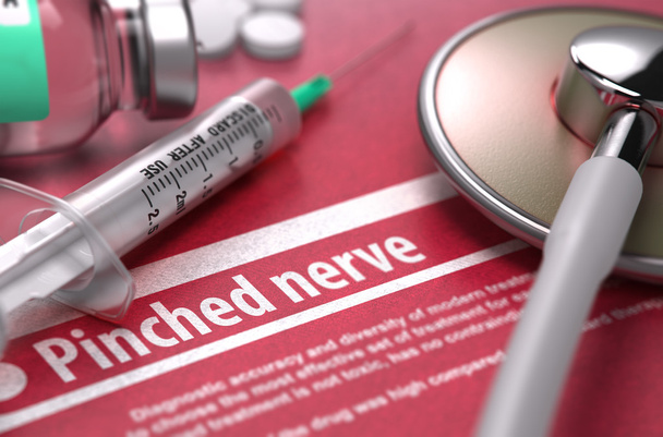 Pinched nerve. Medical Concept on Red Background. - Foto, afbeelding