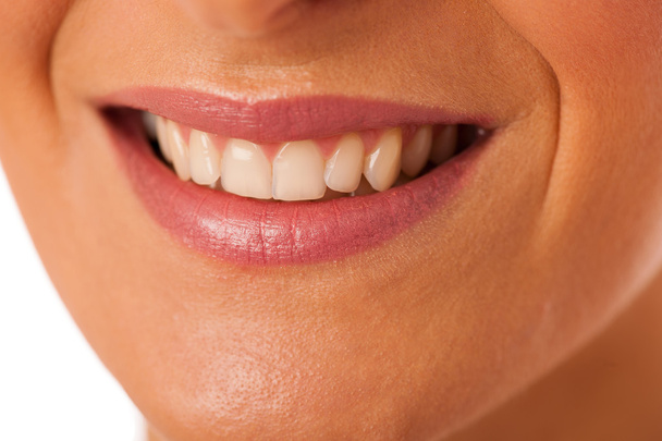 Pulire denti bianchi sani di donna felice sorridente
. - Foto, immagini