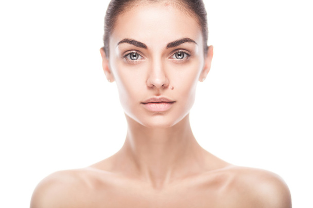 closeup portrait of young adult woman with clean fresh skin - Zdjęcie, obraz
