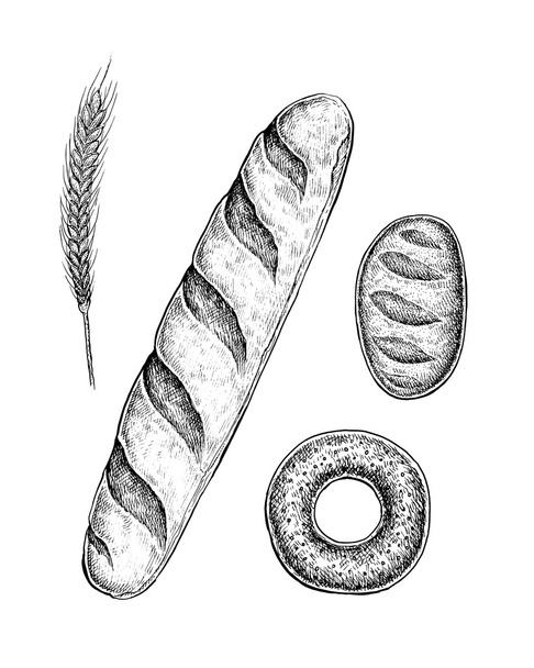 Black and white hand drawn sketches of pastry baked goods - Διάνυσμα, εικόνα
