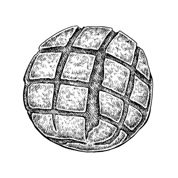 Black and white hand drawn sketch of a bread bun. - Vector, Imagen