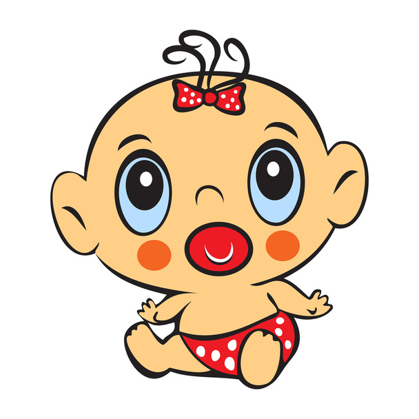 Funny baby girl. Cute baby girl sitting in a diaper isolated - Vector, Image