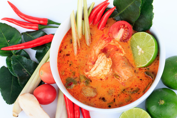 Tajski krewetki zupa z trawy cytrynowej (Tom Yum Goong) - Zdjęcie, obraz