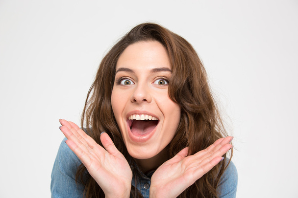 Closeup portrait of happy excited young woman  - Foto, afbeelding