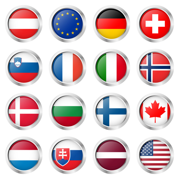 button collection with country flags - Διάνυσμα, εικόνα