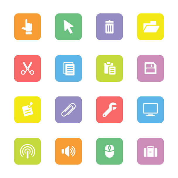 Colorful simple flat icon set 3 on rounded rectangle - Vetor, Imagem