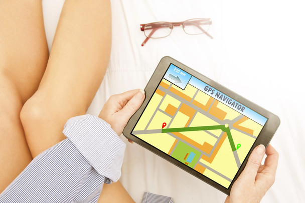 GPS navigator en tablet - Foto, afbeelding