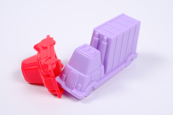 Colorful plastic toy crash cars. - Фото, изображение