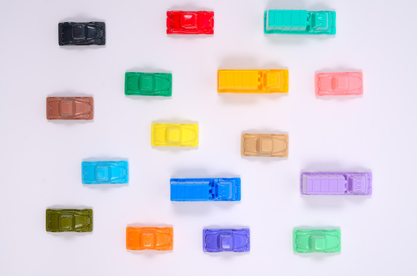 Colorful plastic toy cars. - Foto, Bild