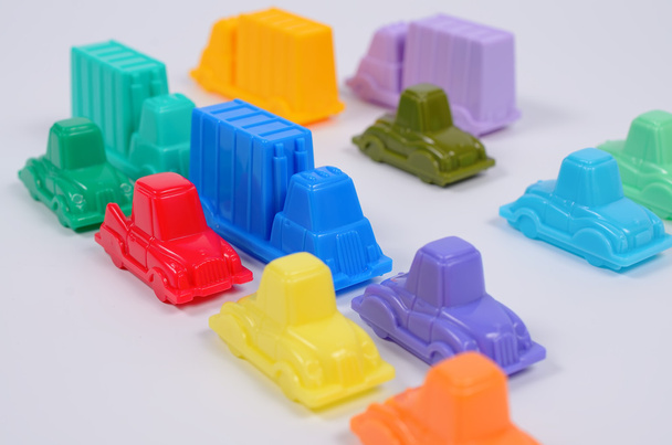 Colorful plastic toy cars. - Фото, изображение