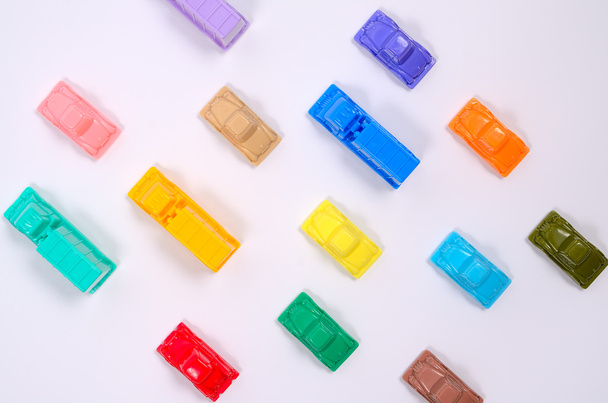 Colorful plastic toy cars. - Фото, изображение
