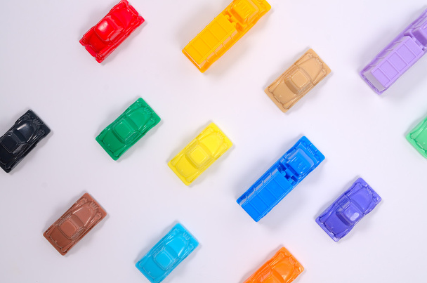 Colorful plastic toy cars. - Foto, afbeelding