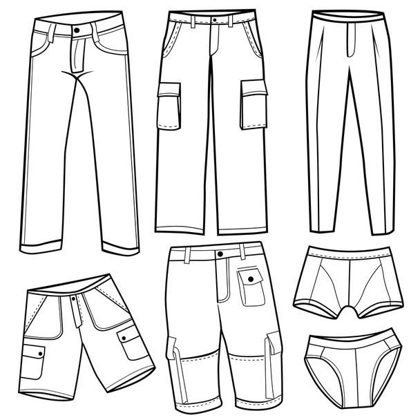 Men s trousers, short and underwear set - Vector, Image