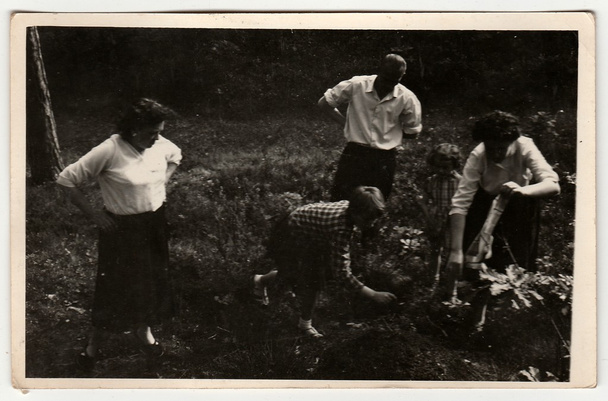 Una foto vintage muestra a la familia al aire libre
. - Foto, Imagen