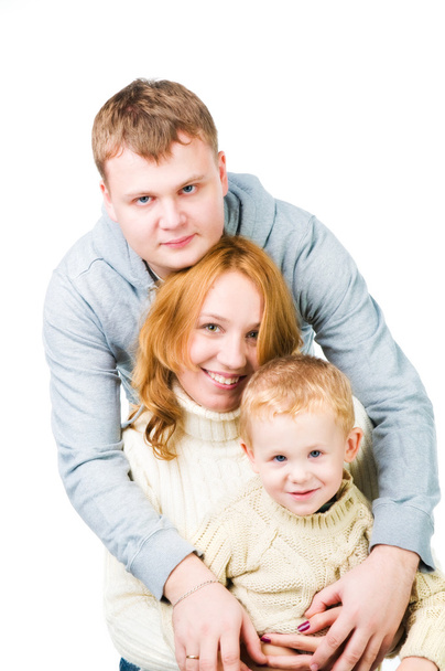 Portrait young family on white - Foto, imagen