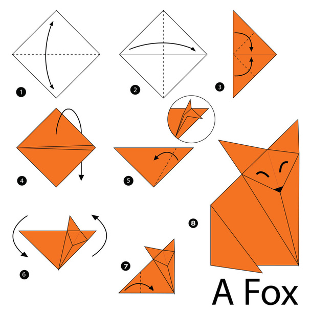 lépésről lépésre, hogyan lehet egy origami A róka - Vektor, kép