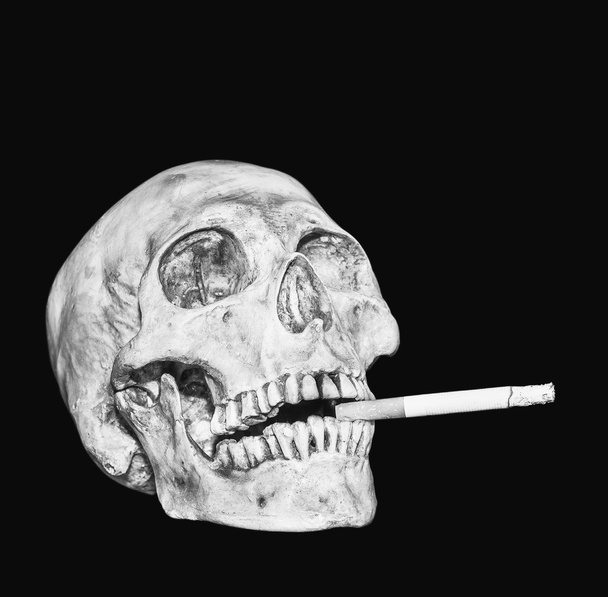 Cráneo cabeza fumar aislar cigarrillo con recorte caminos, Monoch
 - Foto, Imagen