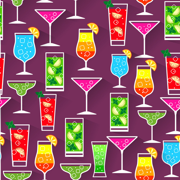 Flat style seamless pattern cocktail background - Vector, imagen