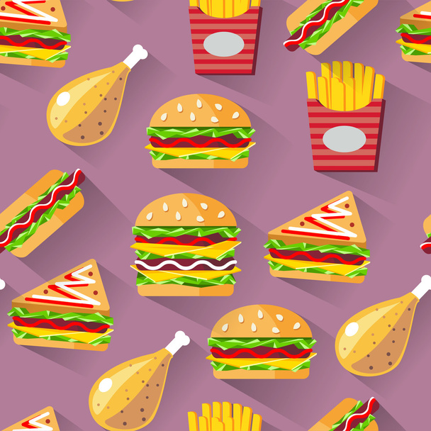 Flat style seamless pattern fast food background - Vektor, obrázek