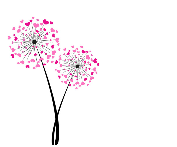 タンポポ抽象的なピンクハートのベクトルの背景 - ベクター画像