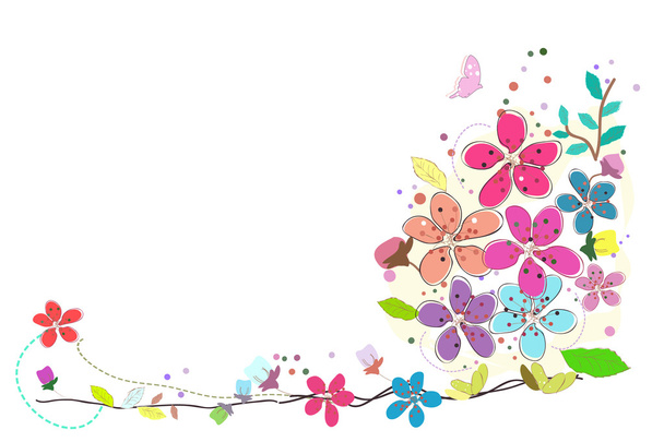 Spring time colorful flowers vector illustration border design background - Vettoriali, immagini