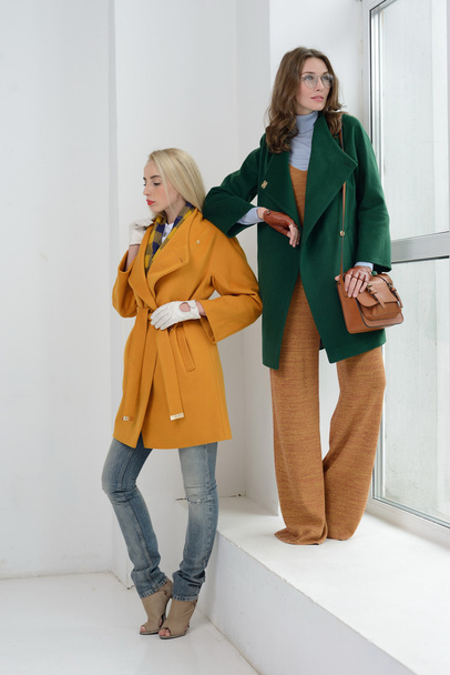Girls in studio posing at coats - Foto, Imagem