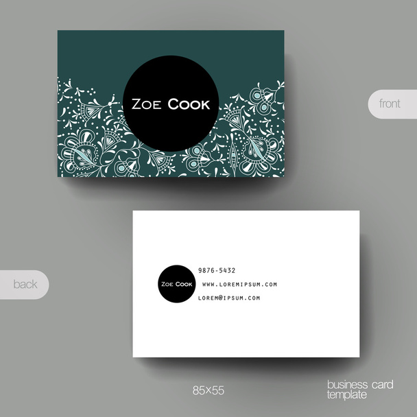Business card vector template with floral ornament background - Vector, Image