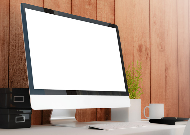 modern workspace with blank screen - Photo, Image