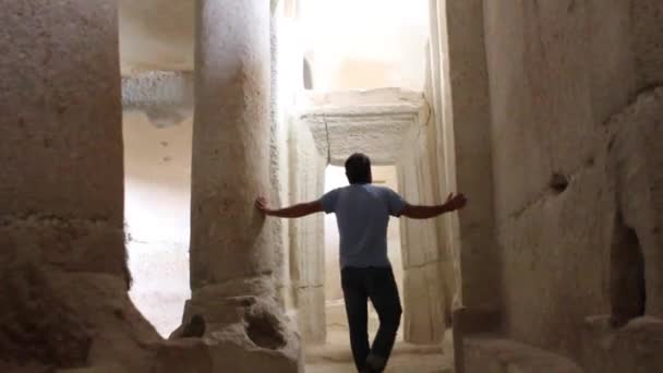 Man in ancient Temple, Turkish, Cappadocia - Footage, Video