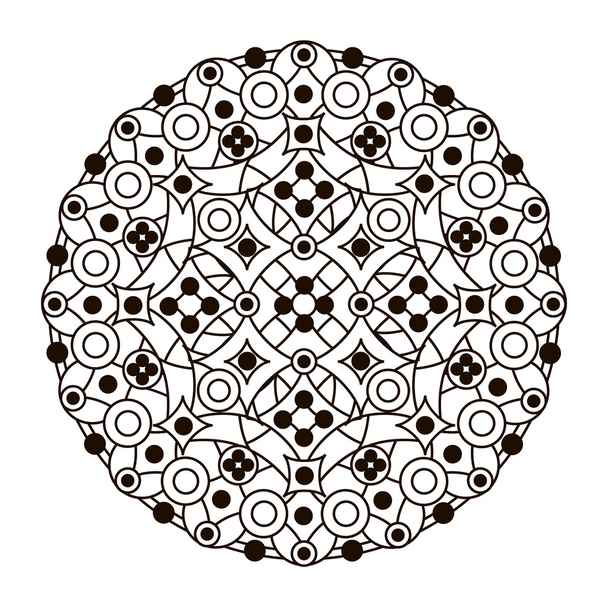 kontur, monochromatyczne mandali. element etniczne, religijne projektu z okrągłym wzorem - Wektor, obraz