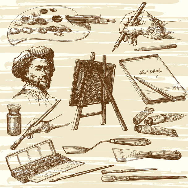 Artista attrezzature - collezione disegnata a mano
 - Vettoriali, immagini