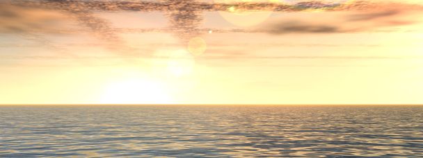 Uma bela paisagem marinha com água e ondas e um céu com nuvens ao pôr do sol
 - Foto, Imagem