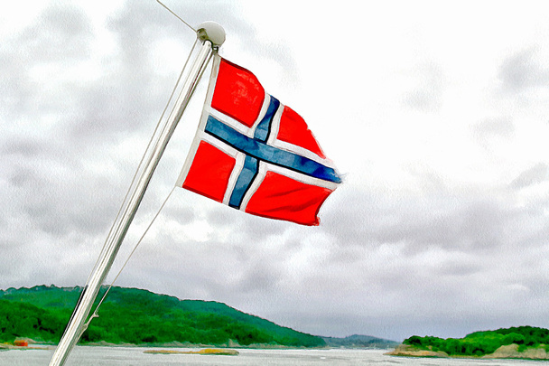 Ζωγραφική εικόνα της νορβηγικής σημαίας - Φωτογραφία, εικόνα