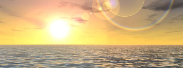 水と波と夕日のバナーの雲と空と美しい海の風景 - 写真・画像