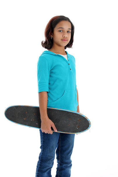 Child with Skateboard White Background - Φωτογραφία, εικόνα