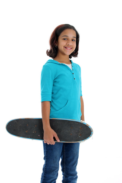 παιδί με skateboard λευκό φόντο - Φωτογραφία, εικόνα