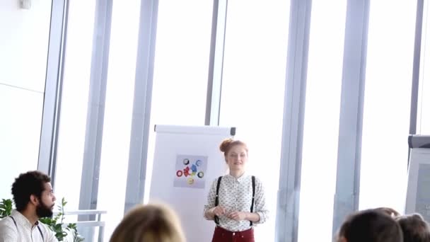 Ejecutivo publicitario femenino dando presentación
 - Metraje, vídeo