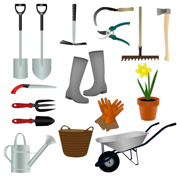 Herramientas de trabajo de jardín
  - Vector, Imagen