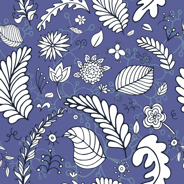Colorful vector floral seamless pattern in blue and white colors - ベクター画像