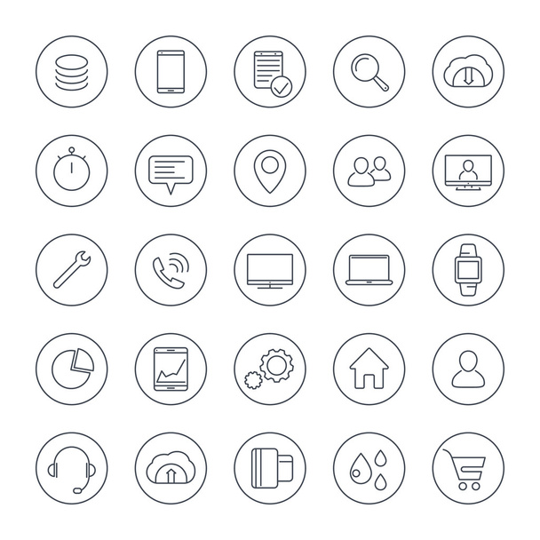 25 business, commerce, shopping, finance line icons in circles, vector illustration - Вектор,изображение