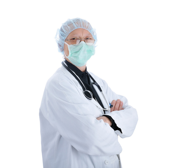 Elderly female doctor isolated in white - Фото, зображення