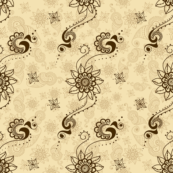 Vector seamless texture with floral ornament in indian style. Mehndi ornamental pattern - Вектор, зображення
