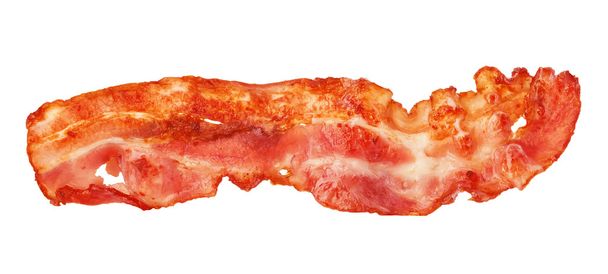 Cooked bacon strip close-up isolated on a white background. - Photo, Image