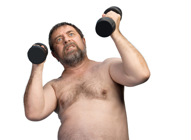 Homem exercitando com halteres
 - Foto, Imagem