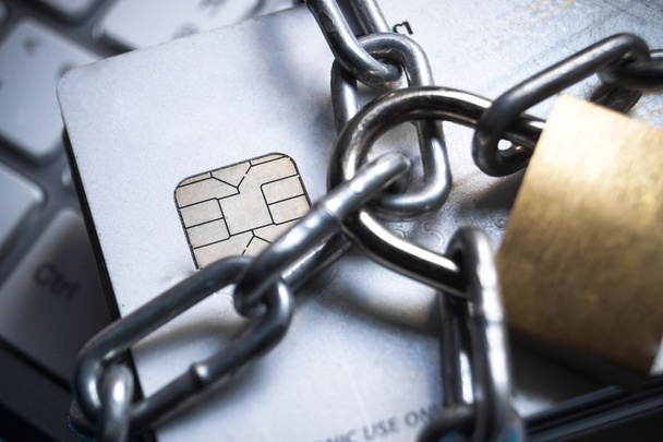 Credit cards en -beveiligingsslot - Foto, afbeelding