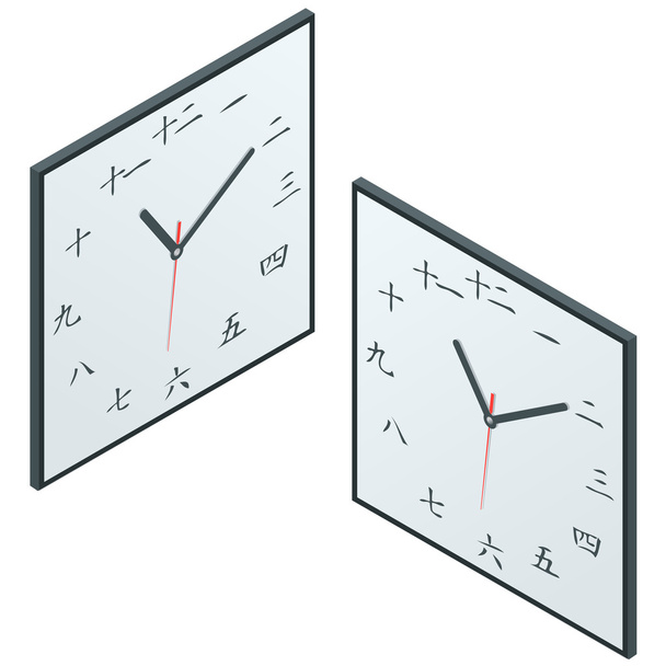日本の時計。日本の文字ウォールクロック。フラット 3D アイソメ ベクトルイラストレーション. - ベクター画像