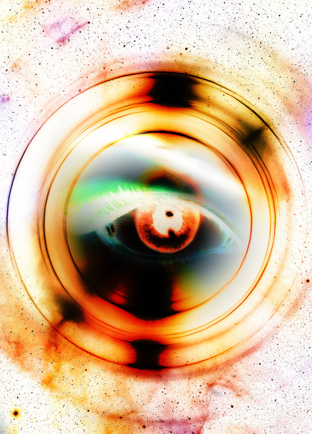 Olho de mulher e espaço cósmico, com círculo de luz
. - Foto, Imagem