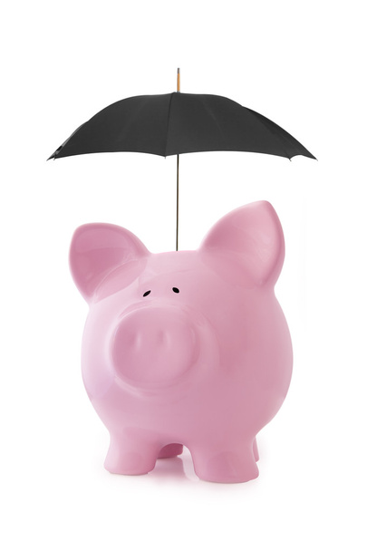 Piggy Bank con paraguas negro
. - Foto, imagen