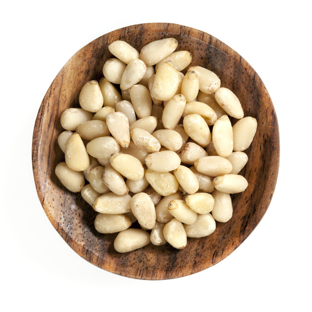 Pine Nuts in Wooden Dish Isolated - Photo, Image