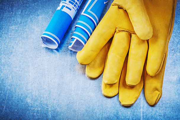 Safety gloves and construction drawings - Foto, Imagem